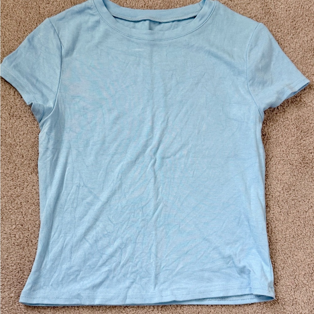 SHEIN Light Blue Short Sleeve Crewneck Tee